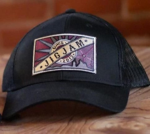 Black Trucker Hat with Purple JigJam Patch